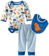 Bon Bebe Baby-boys Newborn Hungry Baby 3 Piece Pant Set, Blue/Orange/Cream, 3-6 Months