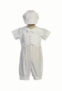 Boy's Poly Cotton Christening Baptism Romper with Pique Vest