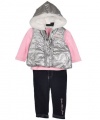 Calvin Klein Newborn Girls Silver Vest 3Pc Jegging Set (0/3M)