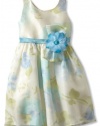 Jayne Copeland Girls 2-6X Floral Watercolor Print Dress, Light Blue, 4