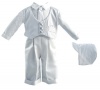 Lauren Madison baby boy Christening Baptism Special occasion Infant Satin Striped Vest Set With Pleated Satin Long Pant, White, 9-12 Months