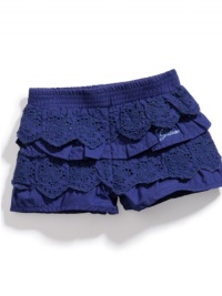 GUESS Kids Girls Tiered Ruffle Short-Shorts (12 - 24M), DARK BLUE (24M)