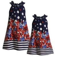 Size-5,BNJ-9057M NAVY-BLUE RED WHITE BUTTERFLY BORDER PRINT Spring Summer Americana Patriotic Girl Party Dress,M39057 Bonnie Jean LITTLE GIRLS