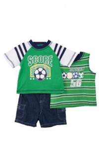 BT Kids Infant Boys (12-24mo) 3 pc soccer shirt and denim cargo shorts set