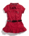 GUESS Kids Girls Belted Shirtwaist Dress, RED (3T)