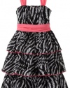 Bloome Girls 7-16 Plus-Size Sleeveless Zebra Occasion Dress, White/Black/Pink, 16.5