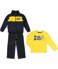 Nautica Sportswear Kids Baby-Boys Infant 3 Piece Full Zip Knit Top With Denim Jean Set