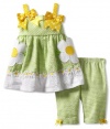 Bonnie Baby Girls Infant Seersucker Daisy Pant Set, Green, 24 Months