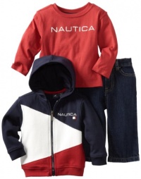 Nautica Sportswear Kids Baby-Boys Infant 3 Piece Full Zip Long Sleeve Hoodie With Jean, Sport Navy, 18 Months