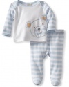 ABSORBA Baby-Boys Newborn Bear Two Piece Footed Pant Set, Blue/Stripes, 6-9 Months