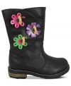 Adorable toggles and flower details on these Deedee boots from Nina complement her cute looks.