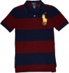 Polo Ralph Lauren Boys Striped Big Pony Polo, Burgundy Multi, X-Large (18-20)