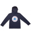 Keep him warm with a layering piece that you'll never need to nag him to put on: Converse All Star fleece hoodie with kangaroo pocket. (Clearance)