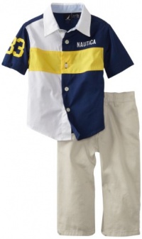 Nautica Sportswear Kids Baby-boys Infant Short Sleeve Woven Shirt with Pant, Pilot Navy, 18 Months