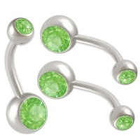 14g 14 gauge (1.6mm), 1/2 inches 12mm long - surgical steel belly button rings bulk set earrings ear ball Peridot Swarovski Crystal Jeweled Navel bars lot AQBF - Pierced jewellery Body Piercing Jewelry- Set of 3