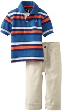 Nautica Sportswear Kids Baby-boys Infant Short Sleeve Striped Polo with Pant, Blue, 12 Months