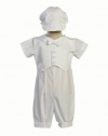 Boy's Poly Cotton Christening Baptism Romper with Pique Vest