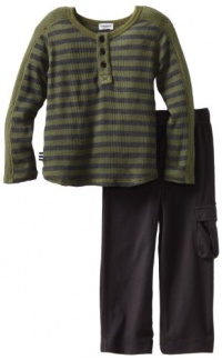 Splendid Littles Boys 2-7 Charcoal Stripe Thermal Henley Shirt Set, Trooper, 2T