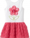 Sweet Heart Rose Girls 2-6X Knit Sundress with Flower Applique, Pink/White, 2T