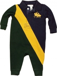 Ralph Lauren Layette Boy's Banner Stripe Coverall (6 Month, Regent Green)