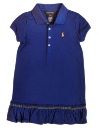 Ralph Lauren Toddler Girls Plaid Trim Ruffle Dress, Royal Blue, 2/2T