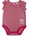 Oshkosh Girls Short Cap Sleeve Cotton Knit Striped Bodysuit with Irridescent Heart Size 3-24 Months (12 Months)