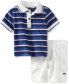 Calvin Klein Baby-boys Infant Stripes Polo With Short, Navy, 18 Months