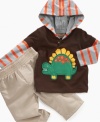 Send him off to dig up some fun in this comfortable hooded-shirt and pant set from Kids Headquarters.