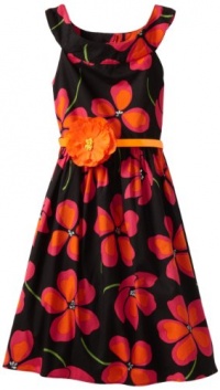 Bloome Girls 7-16 Floral Casual Dress, Black/Pink/Orange, 14