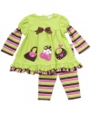 Rare Editions Baby-girls Newborn Purse Applique Legging Set, Lime/Purple/Brown, 6 Months