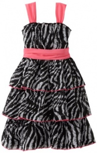 Bloome Girls 7-16 Sleeveless Zebra Occasion Dress, White/Black/Pink, 16