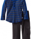 Splendid Littles Baby-Boys Newborn Charcoal Stripe Thermal Henley Set, Royal, 18-24 Months