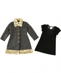 Bonnie Jean Black Leopard Velvet Dress Coat 2pc Set Little Girls 6X