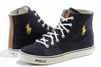 Polo Ralph Lauren Boy's Fashion Sneaker Cantor Mid Navy Canvas Shoes Sz. 7