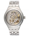 Watch time fly with this classic steel timepiece from the Body and Soul collection, by Swatch.