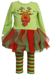 Bonnie Jean Girls 2-6X Reindeer Tutu Legging Set, Green, 2T