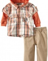 Nannette Baby-boys Infant Moose Plaid 2 Piece Pant Set, Orange, 24 Months