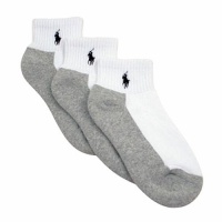 Polo Ralph Lauren Boy's White/Grey Sole 3-Pack Quarter Crew Socks (Sock Sz 9-11; Shoe Sz 4-10)