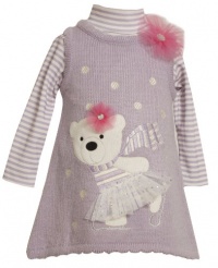 Bonnie Jean Girls 2-6X Skating Bear Applique Sweater Knit Jumper Set, Purple, 4T