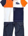 Ralph Lauren Infant Boy's Dual Match Color Block Rugby Set (12 Month, Deep Navy)