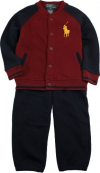 Polo Ralph Lauren Infant Boy's Big Pony Fleece Hook-Up Set (12 Month, Burgundy)