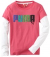 Puma - Kids Girls 7-16 Glitter Logo Tee, Pink Glo, Medium