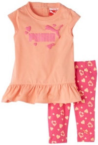 Puma - Kids Baby-Girls Infant Heart Print Biker Capri Set, Papaya Pink, 24