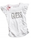 GUESS Kids Girls Little Girl Top with Chiffon Flower, WHITE (5/6)