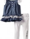 Calvin Klein Baby-Girls Infant Top with Pants, Blue, 18 Months