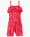 What's the angle? She'll look and feel great in this uniquely patterned, ruffle romper from Baby Phat. (Clearance)