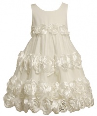 Size-6, Ivory, BNJ-8016R, Ivory Bonaz Rosette Waistline Mesh Overlay Dress,Bonnie Jean Little Girls Party Dress