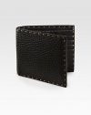 Pebbled leather design accented by intricate stitch detail for a modern finish.Two billfold compartmentsEight card slotsLeather5W x 4HMade in Italy