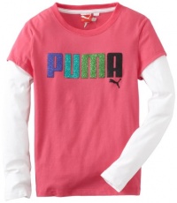 Puma - Kids Girls 7-16 Glitter Logo Tee, Pink Glo, Medium