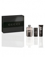 Gucci Guilty Pour Homme is an intense and individual contemporary fougère that provokes as it seduces. The scent seizes hold of the senses with a heady cocktail of invigorating Italian lemon and mandarin alongside crushed green leaves, fresh lavender and a defiant punch of pink pepper. The effect is both remarkable and uncompromisingly alluring.  Experience Gucci Guilty Pour Homme with this gift set containing a 3 oz. eau de toilette, 2.5 oz. deodorant stick and a 1.6 oz.